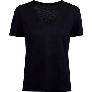 Stenströms Evy Marine blå T-shirt i hør med V-udskæring | Dame |T-shirts | Størrelse: XL | Marine blå | Solid | Kort Ærme