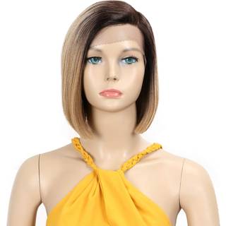 D? Men blonder foran parykker til sorte kvinder bob syntetiske parykker varmebestandige fibre hår 9,5 """" 120g naturlig lige schweizisk blonder ha