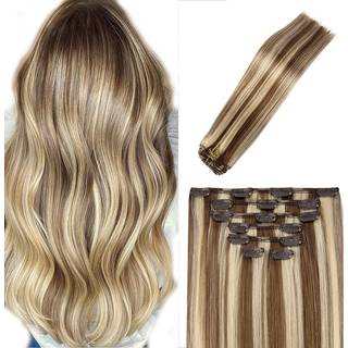 Ugotrays klip i udvidelser ?gte menneskeh?r Balayage lysebrun til blegemiddel blonde h?jdepunkter Remy Human Hair Extensions 15 tommer 70g Dobbel