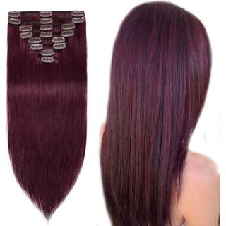 My-lady klip i h?rforl?ngelser Rigtigt menneskeh?r 20 tommer 8PCS Remy Real Hair Extension Clip Ins #99J Burgundy Wine Red 105G Silky Straight Fu