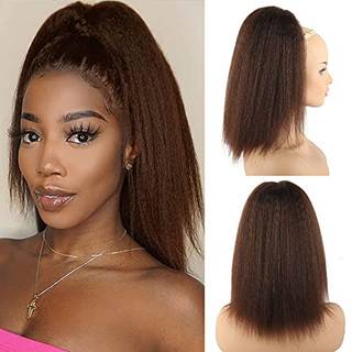 Leosa Ponytail Extension 14 tommer Yaki Straight DrawString Ponytails For Black Women Short Natural Brown Kinky Straight DrawString Ponytail Hair