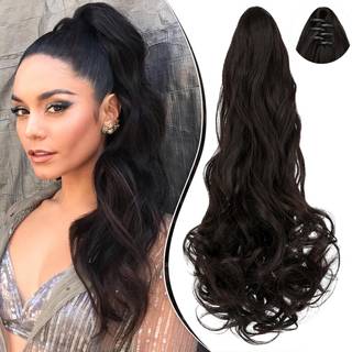 Leterly Ponytail Extension Claw 18 """" Curly Wavy Clip in Hairstiece Ponytail Hair Extensions Lang Pony Tail Synthetic For Women Dark Brown