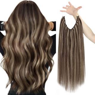 Sunny Wire Hair Extensions Dark Brown Mix Caramel Blonde Highlights Hair Extensions Wire Human Hair Brown Invisible Hairstykke Wire Wire Hårforlæ