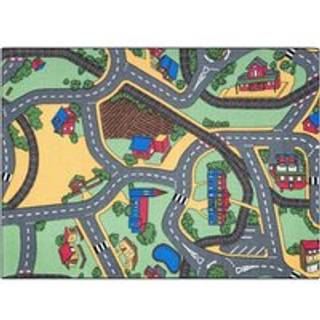 REBEL ROADS Playtime 95 Lille by, skridsikker til børn - grå / grøn 95x200 cm