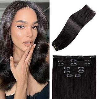 Ugotrays sort h?rforl?ngelser klip i ?gte menneskeh?r 70g 18 tommer 100% Remy Human Hair Natural Black Straight Double Weft til fuld hoved 7pcs 1
