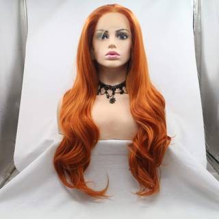 Elesty Orange Color Synthetic Lace Front Wigs Gratis del Lang b?lget syntetisk glueless halvh?nd bundet blonderparykker til kvinder 24 tommer
