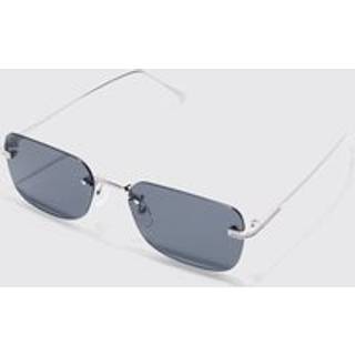 Mens Black Rectangular Rimless Sunglasses