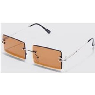 Mens Brown Rimless Rectangular Sunglasses