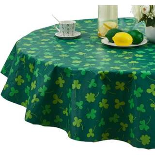 St. Patrick's Day Irish Vinyl Flannel støttet dug til spisestue Køkkenbordindretning: St. Pat's Lucky Shamrock Clovers Green White Yellow Gold (S