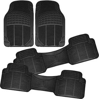 Bil SUV Gulvmåtte af Vaygway - 4 stykker Heavy Duty Set - 3 Row Vehicle All Weather Floor Mats - Black Trimmable Universal Fit Rubber Rug til Car