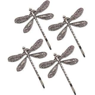 4 pcs sølv Dragonfly Hair Clip Wedding Retro Antique Barrette Bridal Hovedbeklædning Farvehoved Slid styling Hårtilbehør Hårstylingstifter til pi