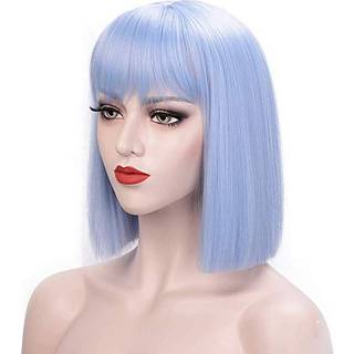 Betaget stilarter lysebl? parykker til kvinder kort bob paryk med bangs himmelbl? lige bob paryk farverige parykker varme trsistant syntetisk par