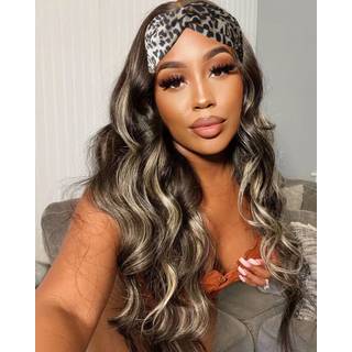 Gdwigs lang b?lget pandeb?nd paryk til sorte kvinder syntetiske pandeb?nd parykker 180% densitet kropsb?lge pandeb?nd parykk fuld ender glueless