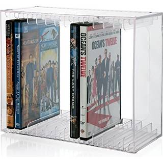 Stori Stackable Clear Plastic DVD -arrangør med gummifødder | Rektangulær indehaver perfekt til teaterrum | Holder op til 14 standard DVD -sager