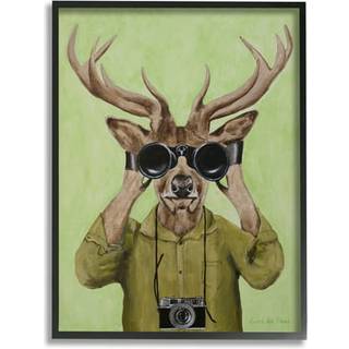 Stupell industrier sjove søde hjort kikkert kamera maleri grønt baggrund design af coco de paris