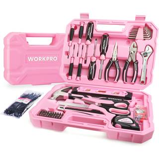 WorkPro Pink Tool Set 258 PCS Tool Kit til kvinder grundl?ggende husholdningsv?rkt?jskasse med hammer skruetr?kker s?t b?rbart v?rkt?jss?t til hj