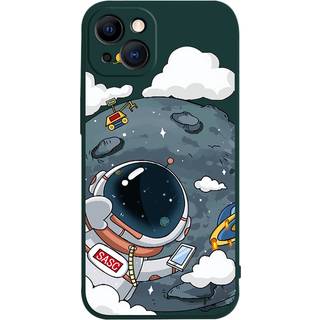 iPhone 14 Plus Fleksibel Cover af Plastik m. Print - Astronaut På Månen / Grøn