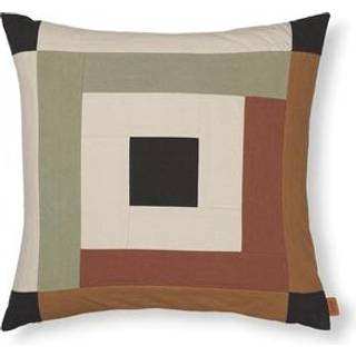 Border Patchwork Cushion - Dark Sage/Red Brown