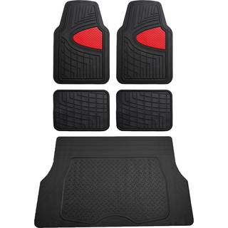 FH Group Premium Liners Tall Channel Trimmable All Weather Rubber Full Set Car Floor Mats (Red) W. Trimmable hel -sæson fragtforing (sort) - univ