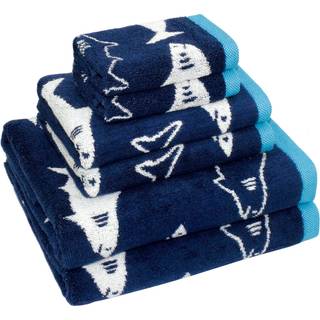 Originale b?rn 6 stykker h?ndkl?de s?t - badetid haj angreb - 2 badeh?ndkl?der 2 h?ndkl?der 2 vaskeklud i bonus tote taske - 100% bomuld jacquard