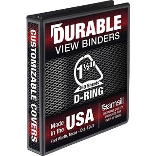 Samsill Dålig 1,5 tum bindemedel gjord i USA D ringbindemedel Anpassningsbar Clear View Cover Black Holds 350 sidor