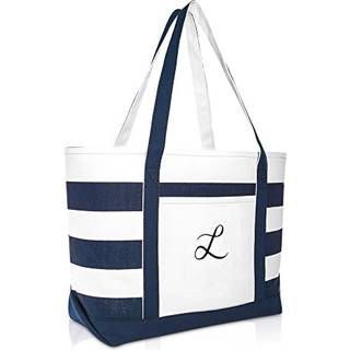Dalix Premium Beach Poss Striped Navy Blue Zippered Tote Bag Monogrammet L
