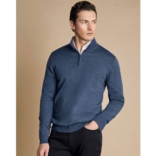 Charles Tyrwhitt Pure Merino Zip Neck Jumper Indigo Blue