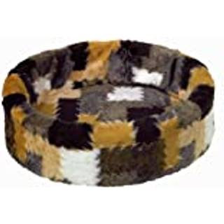 Plys seng, rund Patchwork - 80 cm - Brun