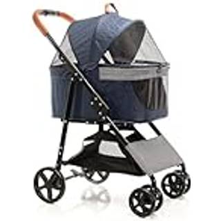 Mobil klapvogn til kæledyr foldbar - Kraftig stålramme med gummi hjul - Blå maks. 20 kg.