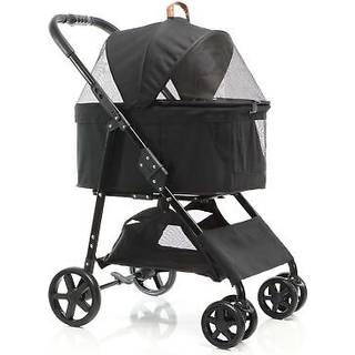 Mobil klapvogn til kæledyr foldbar - Kraftig stålramme med gummi hjul - Sort maks. 20 kg.