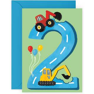 Central 23 andet f?dselsdagskort til drenge - Happy 2. f?dselsdag - Alder 2 - To ?r gammel - Traktorer lyk?nskningskort - Fun Construction Vehicl