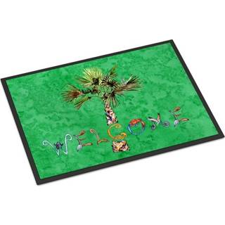 """" Caroline's Treasures 8710JMat Velkommen Palm Tree on Green Indoor eller Outdoor Mat 24 X 36 """" ""Multicolor"" ""