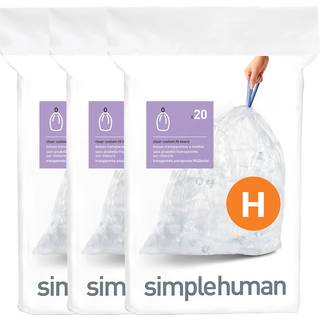 SimpleHuman CW0286 CODE H Custom Fit bin Liner Bulk Pack Clear Plastic (3 pakke med 20 i alt 60 foringer)