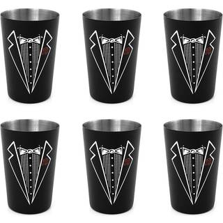 Gaver Infinity Groom Bestman Groomsman Bachelor Party Rustfrit st?l Tuxedo Shot Glass 2 Ounce - S?t p? 6