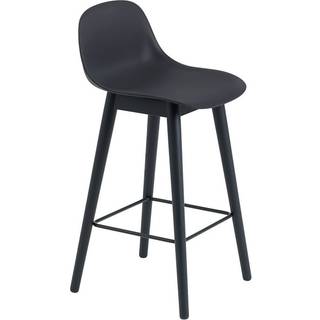 Muuto Fiber Barstol med Træ Base Og Ryglæn Sort/Sort H87,5 cm