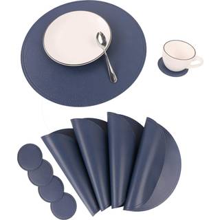Jovono Navy faux læder runde placemats og kystkaffemåtter køkkenbord måtter vandtæt let at rengøre til round bord spisebord