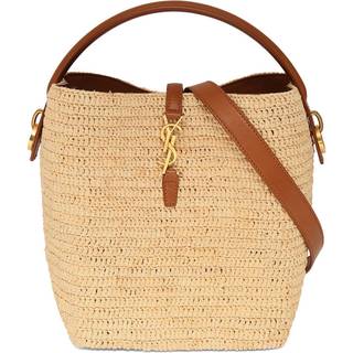 Saint Laurent Le 37 leather-trimmed raffia bucket bag - neutrals - One Size