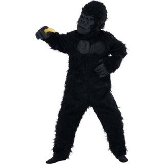 Børne Deluxe Gorillakostume X-Large (12-14 år) - Plysdragt, bryststykke i vinyl, maske og handsker til vild udklædning