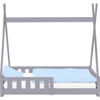 Seng med faldsikring og ramme 70x140 cm Lysegråt fyrretræ ML-Design
