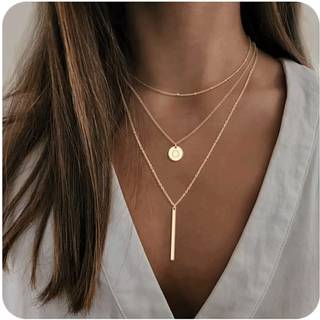 Vjoypro guld lagdelt indledende halskæder til kvinder 14k guldbelagt indledende o brev lagling y-neklaces mønt pendel halskæde Dainty bar trend l