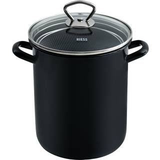 Riess Classic Spezialartikel Pasta- & Spargeltopf 16 cm / 3,5 L - Emaille mit Einsatz & Deckel - Schwarz