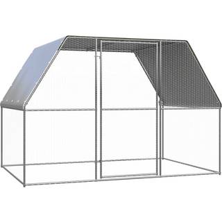 hønsebur 3x2x2 m galvaniseret stål sølvfarvet og grå