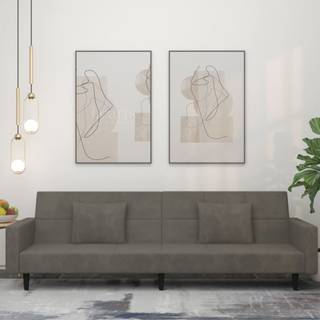 2-Personers Sovesofa Med 2 Puder Fløjl Blå - Mørkegrå / Med armlæn