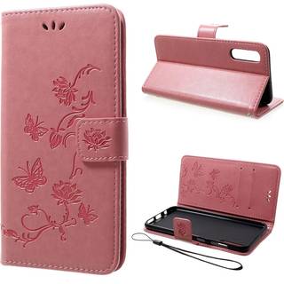 Samsung Galaxy A50 trykt sommerfugle læderetui - Lyserød