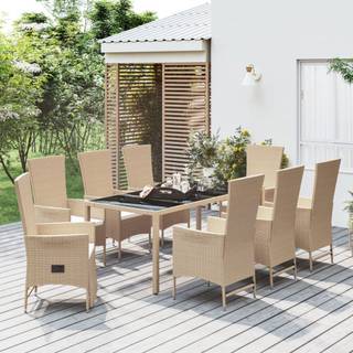Spisebordssæt Til Haven 5 Dele Med Hynder Polyrattan Beige - 6x stol 2x lænestol bord / 190 cm bordlængde