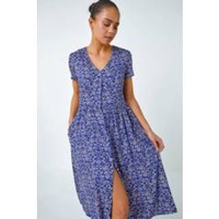 Roman Roman Petite Blomster Button Pocket Midi Kjole - EU 38 (UK 10)