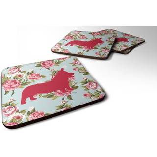 """" Caroline's Treasures BB1069-RS-BU-FC Corgi Shabby Chic Blue Roses Foam Coasters (Sæt på 4) 3.5 """" ""H X 3.5"" """" ""W Multicolor"" ""