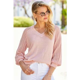 Sosandar Sosandar Pink Pointelle Sleeve V-Neck Jumper