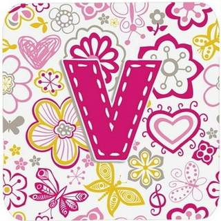 """" Caroline's Treasures CJ2005-VFC Letter v Flowers and Butterflies Pink Foam Coasters (Sæt på 4) 3.5 """" ""Multicolor"" ""
