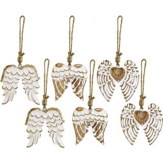 Auldhome design Angel Wing Wooden Ornamenter (S?t p? 6); Bondeg?rd rustik udsk?ret tr? juledekorationer